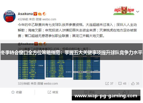 冬季转会窗口全方位策略指南:掌握五大关键事项提升球队竞争力水平 冬季转会窗口全方位策略指南:掌握五大关键事项提升球队竞争力水平